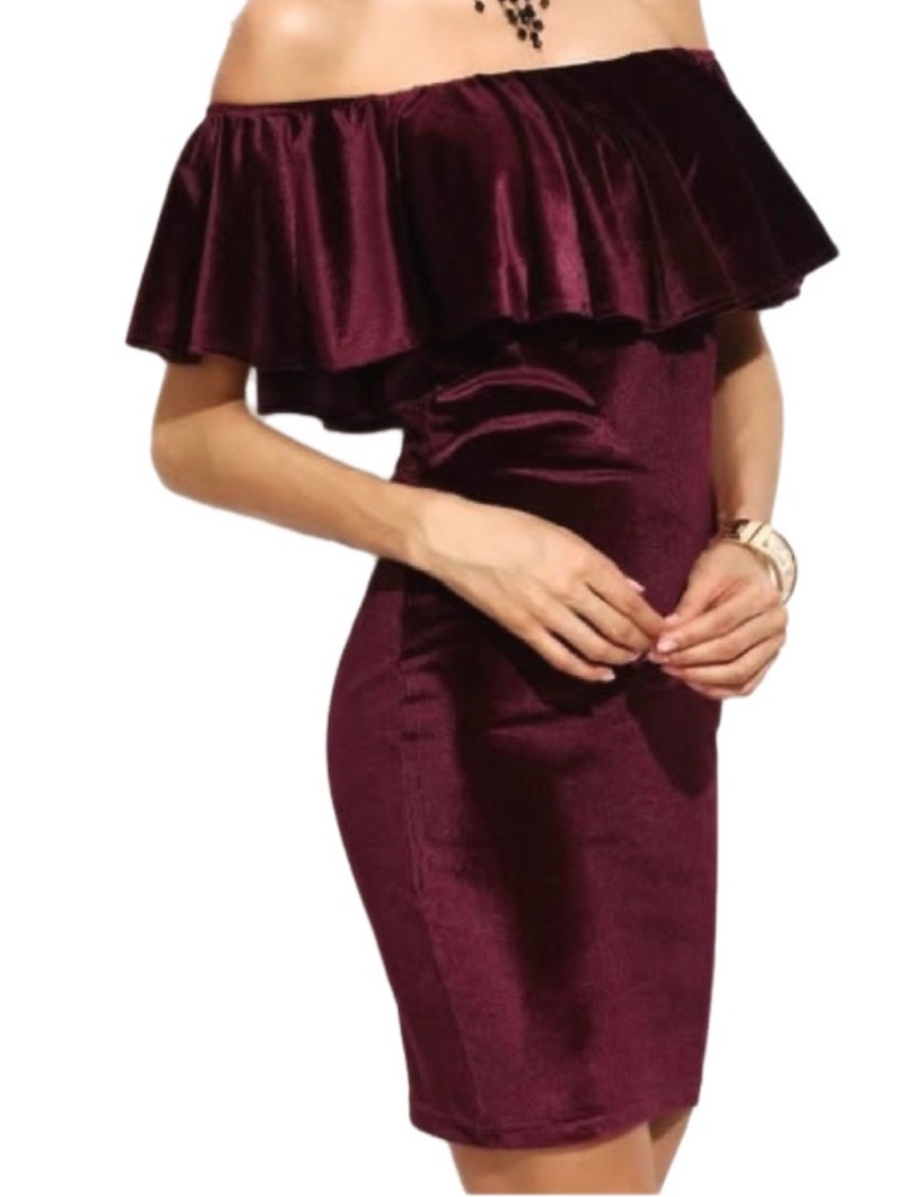 Forever 21 Plum Velvet Off-Shoulder Ruffle Dress
